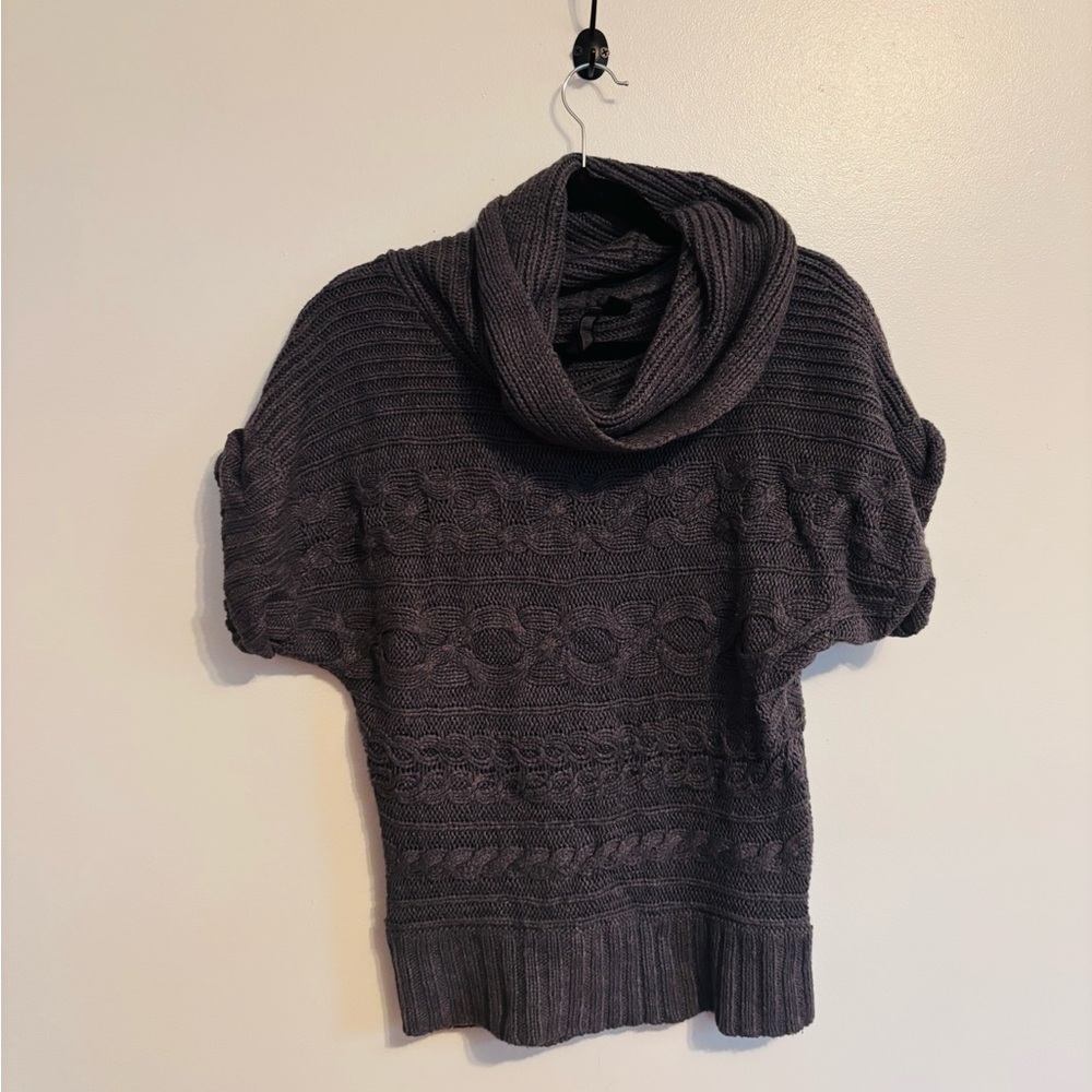 Nine West grey chunky knit sweater with a cowl neck, short sleeve size medium